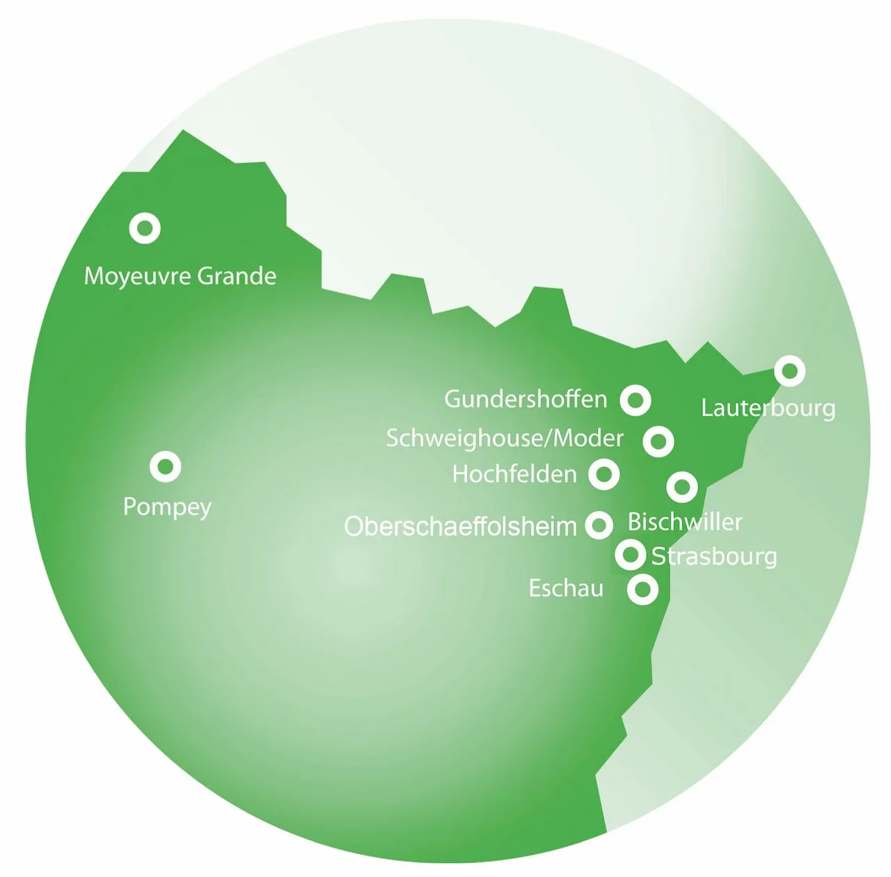 Carte des centrales à béton FEHR en Alsace et Lorraine